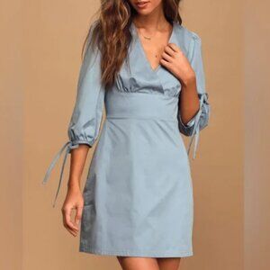 Lulu’s Dream About Me Blue Backless Mini Puff Sleeve Dress A-Line Mini Small